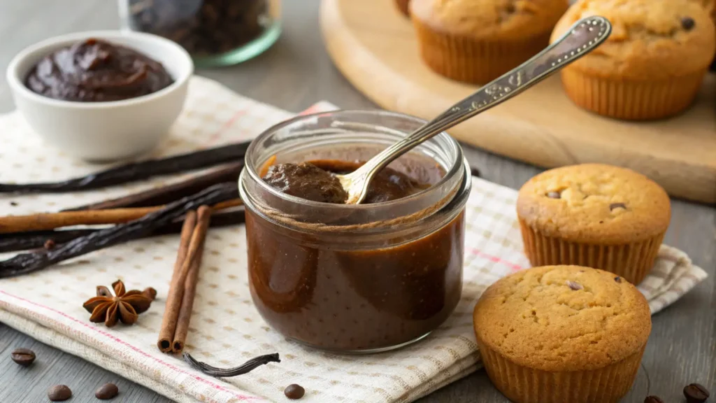 Homemade vanilla paste in a jar.