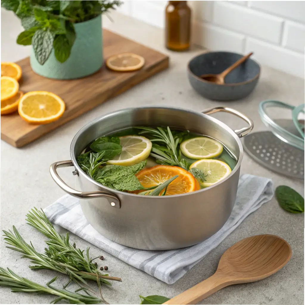 Making herbal cordial with fresh ingredients.