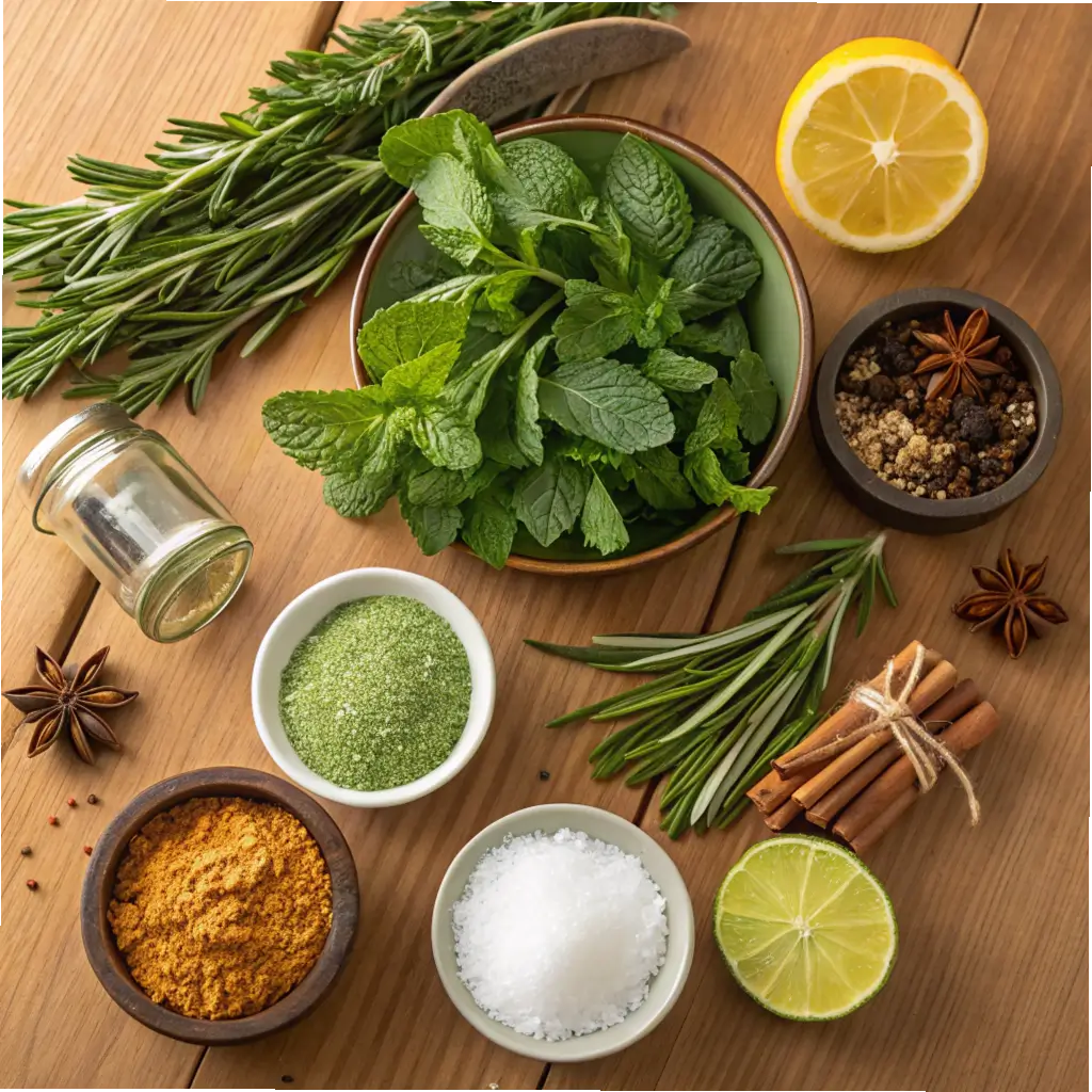 Ingredients for herbal cordial recipe.