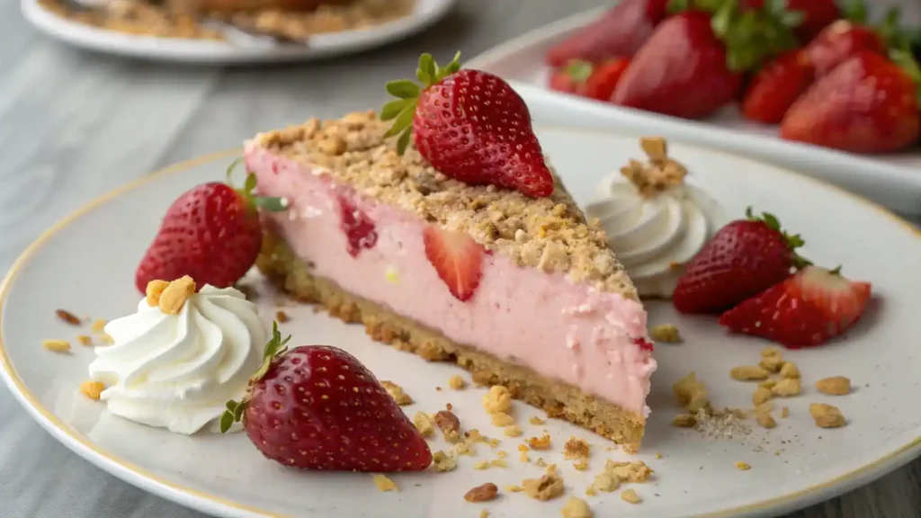 Slice of Berrylicious Strawberry Crunch Cheesecake