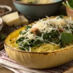 Cheesy Garlic Parmesan Spinach Spaghetti Squash
