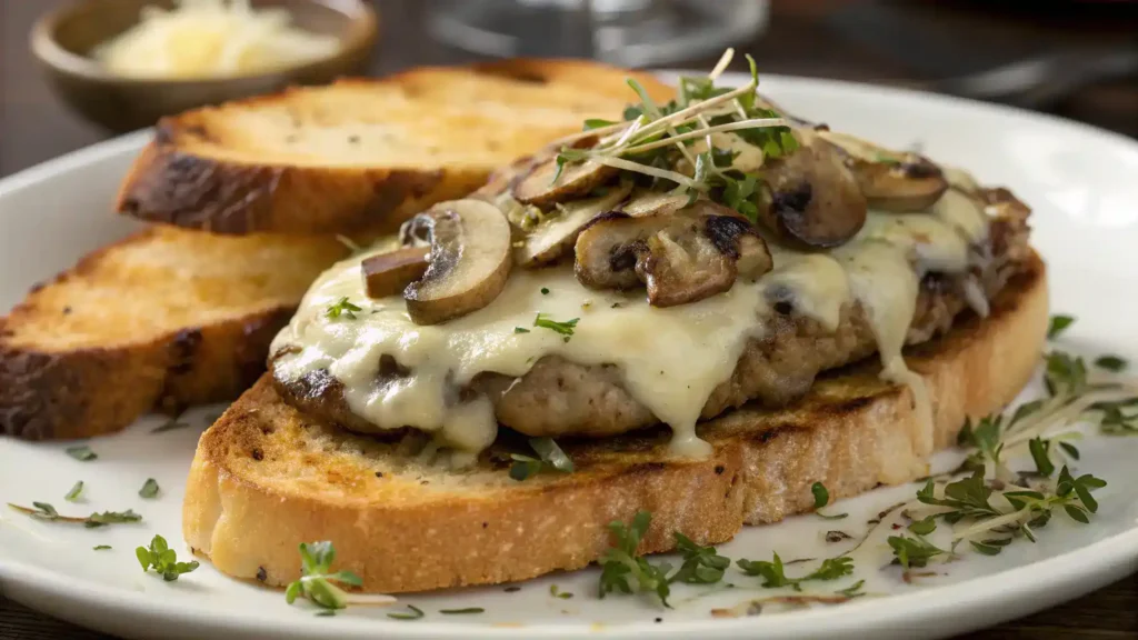 Close-up of Swiss Mushroom Melt Delight