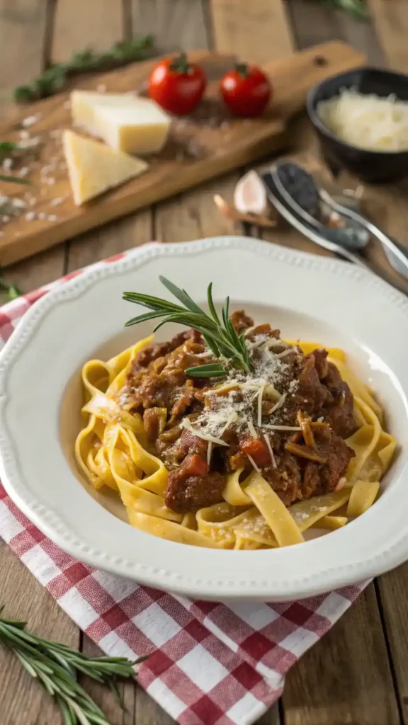 Lamb ragu d'Abruzzo cooking in a pot