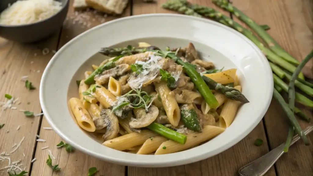 Creamy Mushroom and Asparagus Chicken Penne