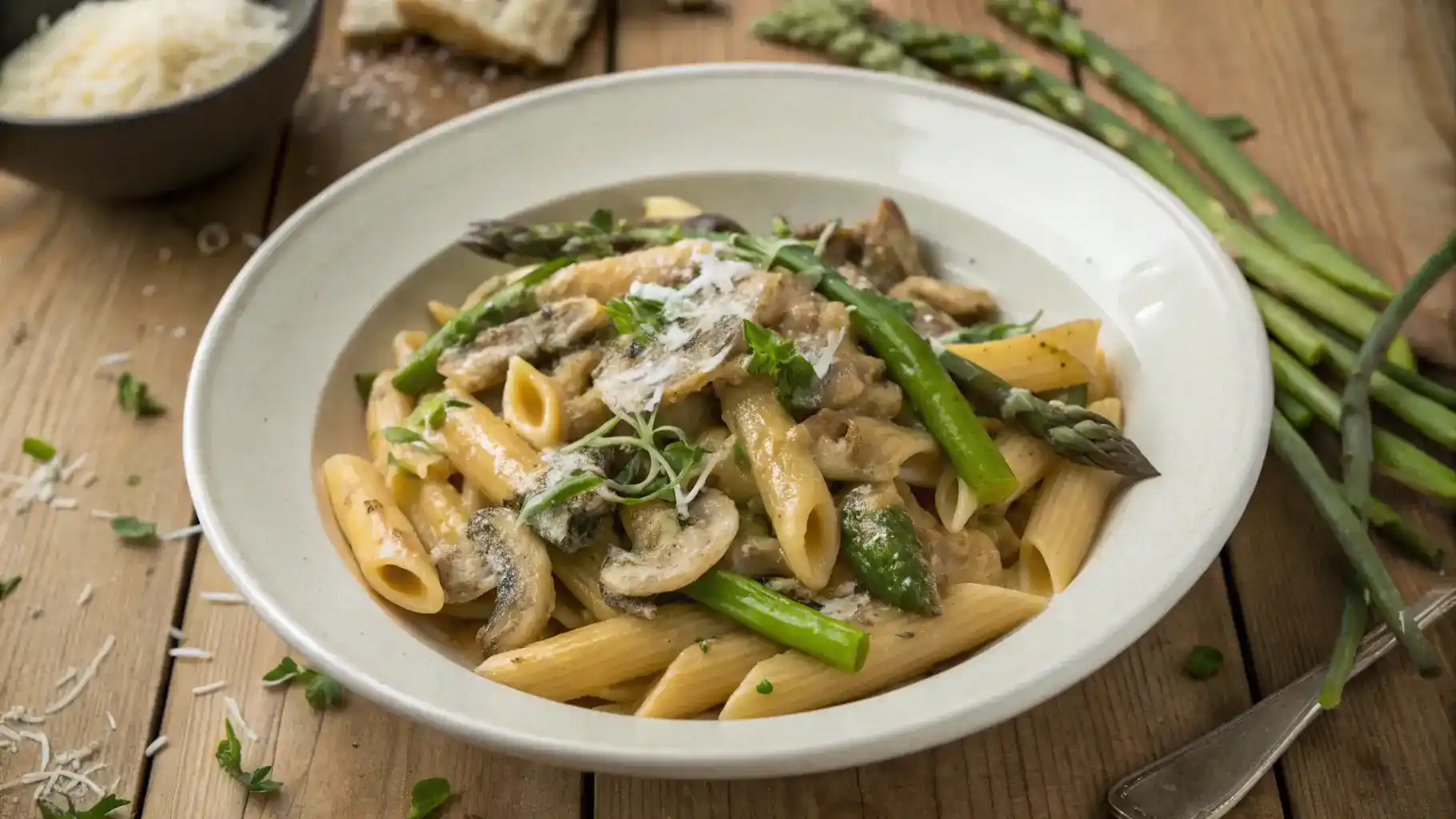 Creamy Mushroom and Asparagus Chicken Penne