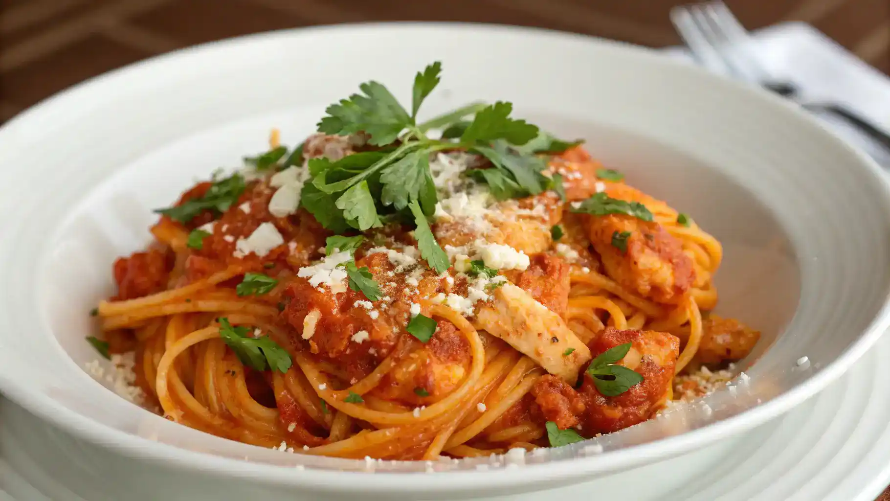 Plated Spicy Buffalo Chicken Pasta