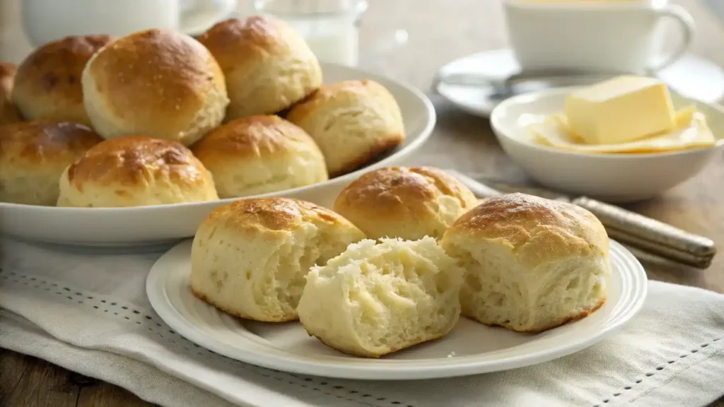 Freshly baked no yeast rolls