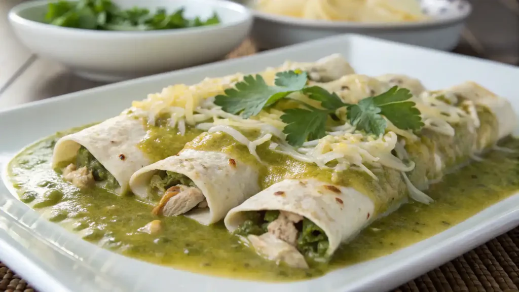 Delicious Green Chili Chicken Enchiladas.