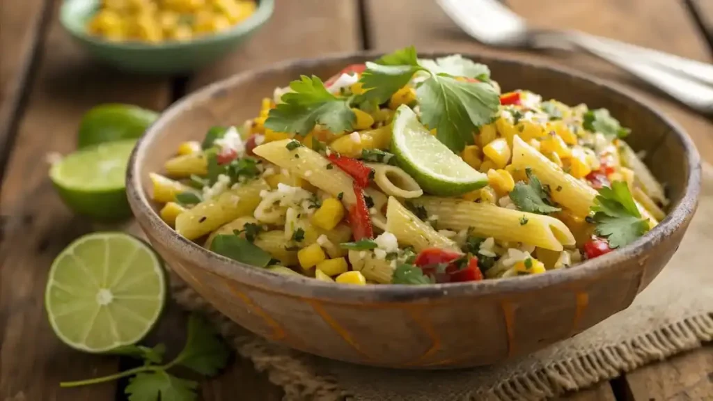 Plated Street Corn Pasta Salad