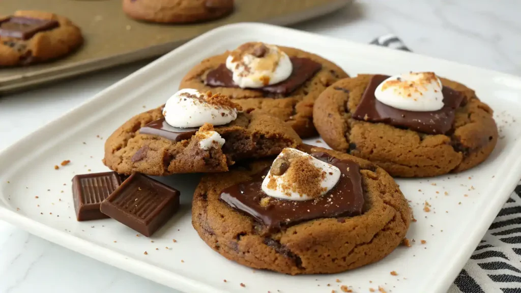 Freshly baked s'mores cookies