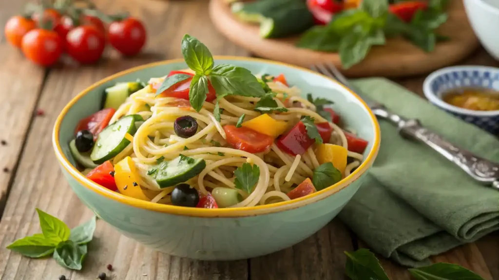 Zesty Spaghetti Salad in a bowl