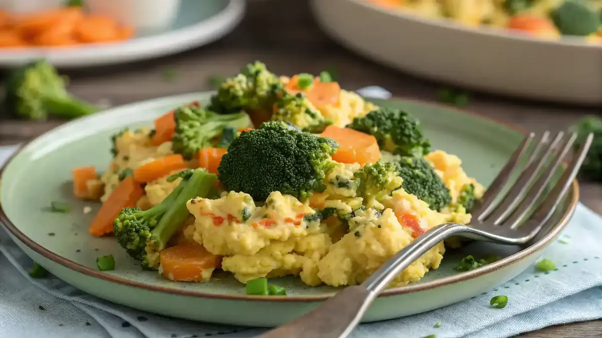 Close-up of Broccoli and Carrot Scrambled Eggs