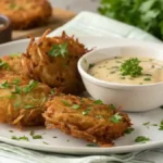 Crispy Amish Onion Fritters Plated