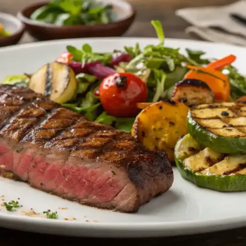 Plated Denver steak with sides