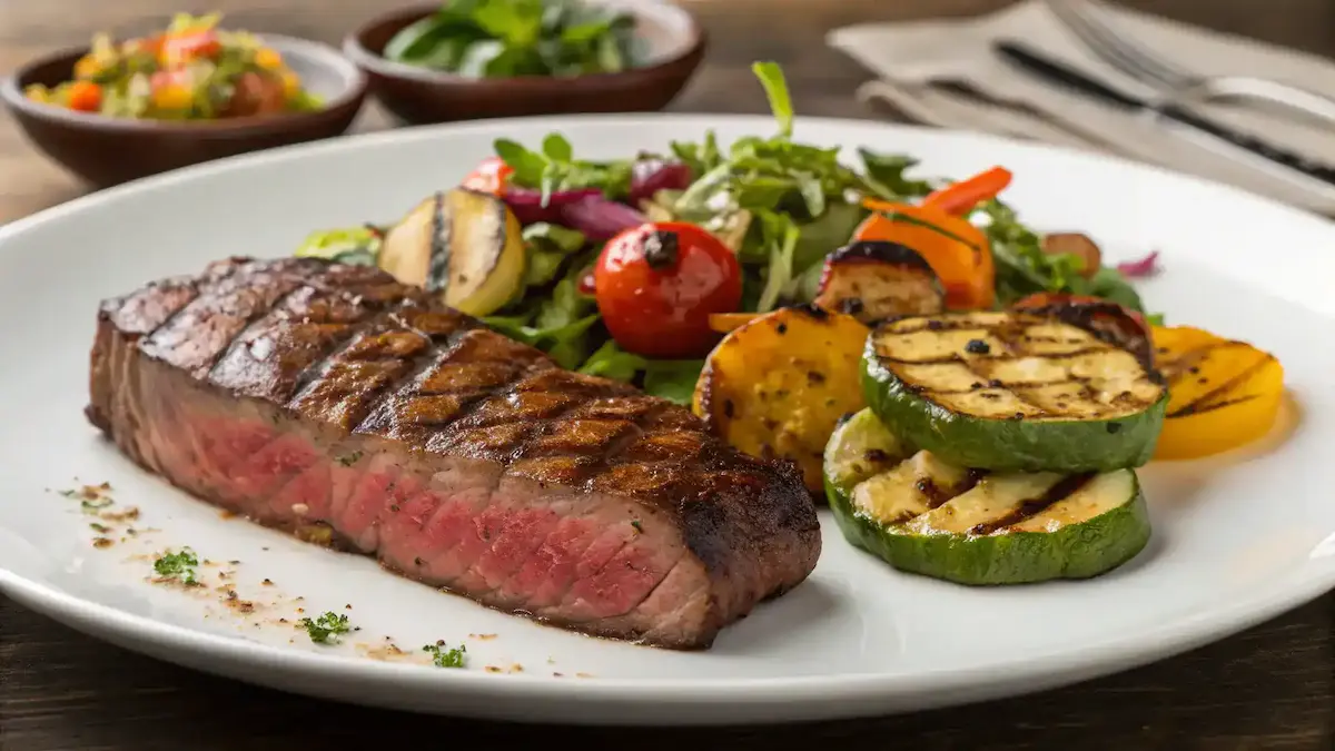 Plated Denver steak with sides