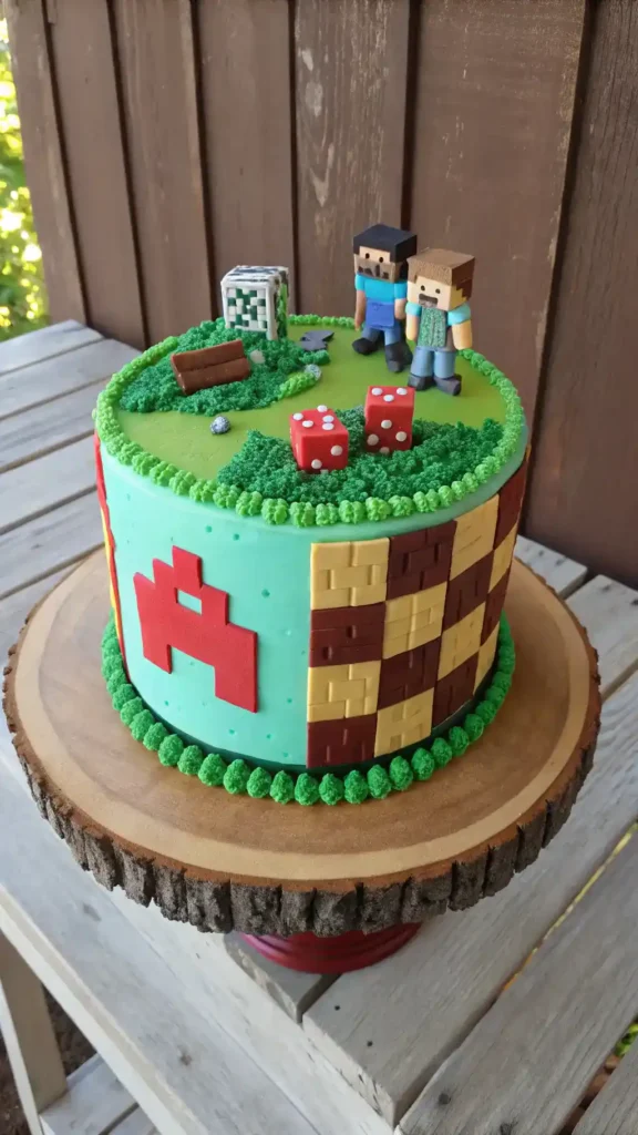 Minecraft Cake on a wooden table