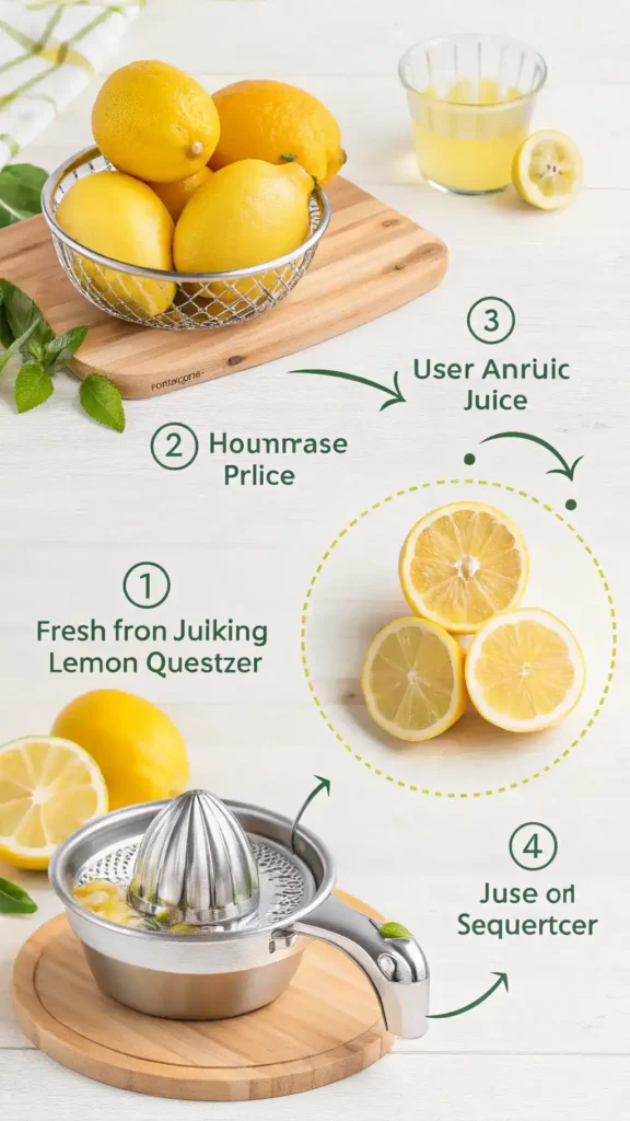 Using a lemon squeezer to extract juice from fresh lemons.