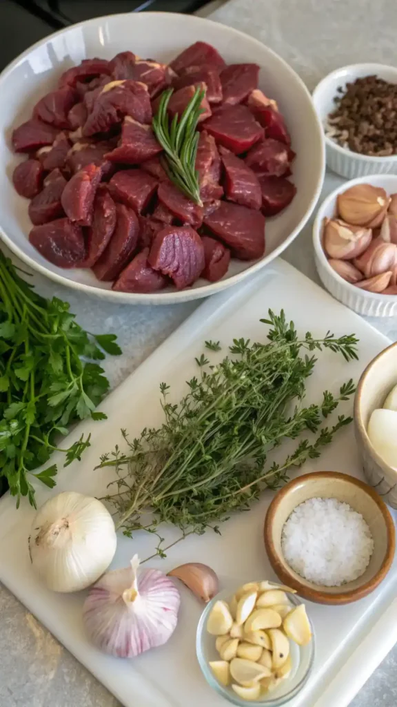 Ingredients for beef kidney recipe French rognon