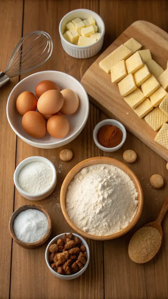 Ingredients for wafer cookies displayed on a countertop.