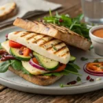 Delicious halloumi sandwich with fresh vegetables