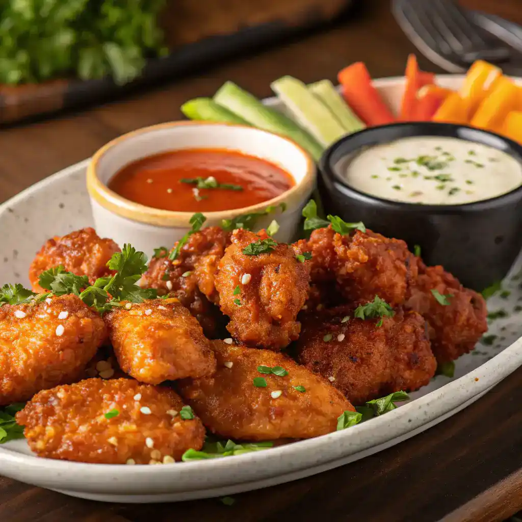 A family enjoying a meal of boneless wings together, highlighting the joy of sharing food.