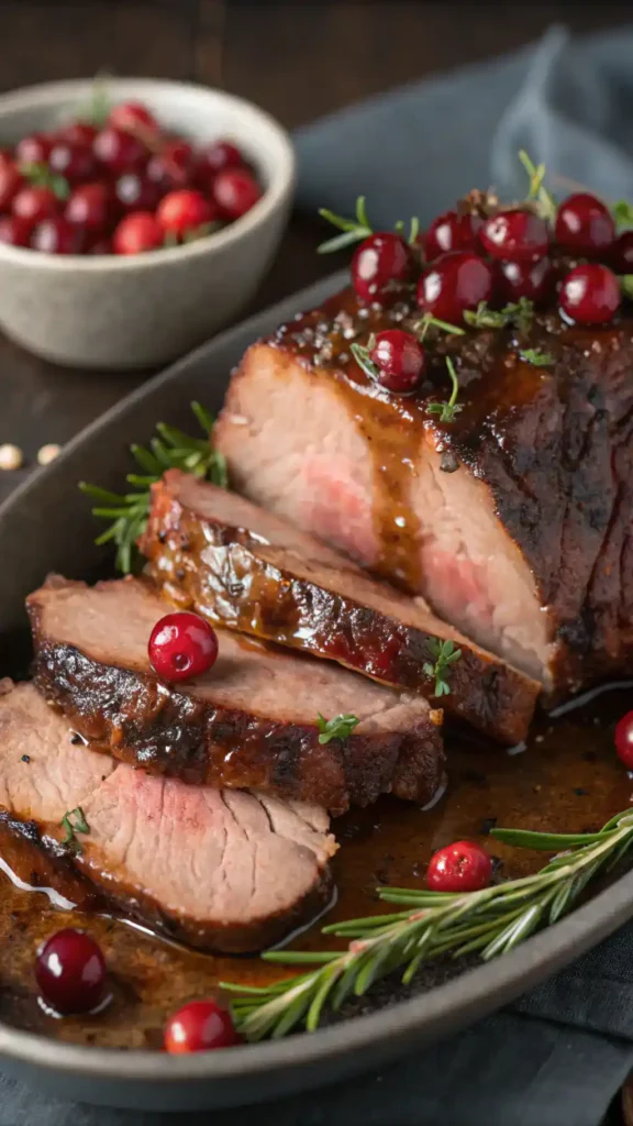 Sliced Cranberry Balsamic Glazed Beef Roast