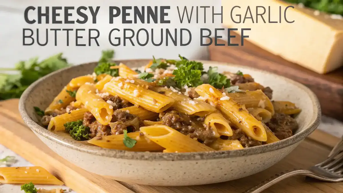 Cheesy Penne with Garlic Butter Ground Beef