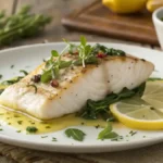Plated Chilean Sea Bass with herbs and lemon