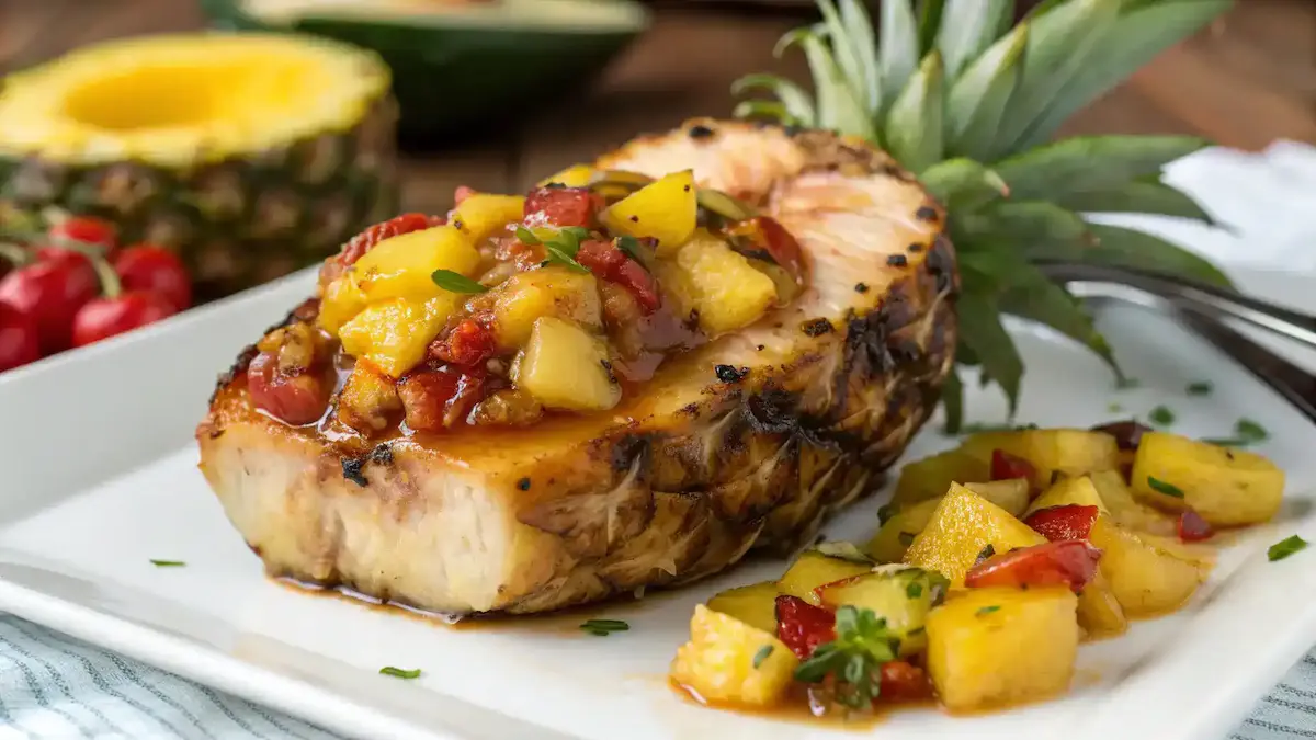 Close-up of Pineapple Stuffed Teriyaki Chicken