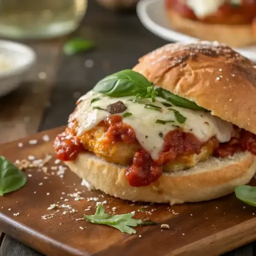Cheesy Marinara Chicken Sliders on a plate