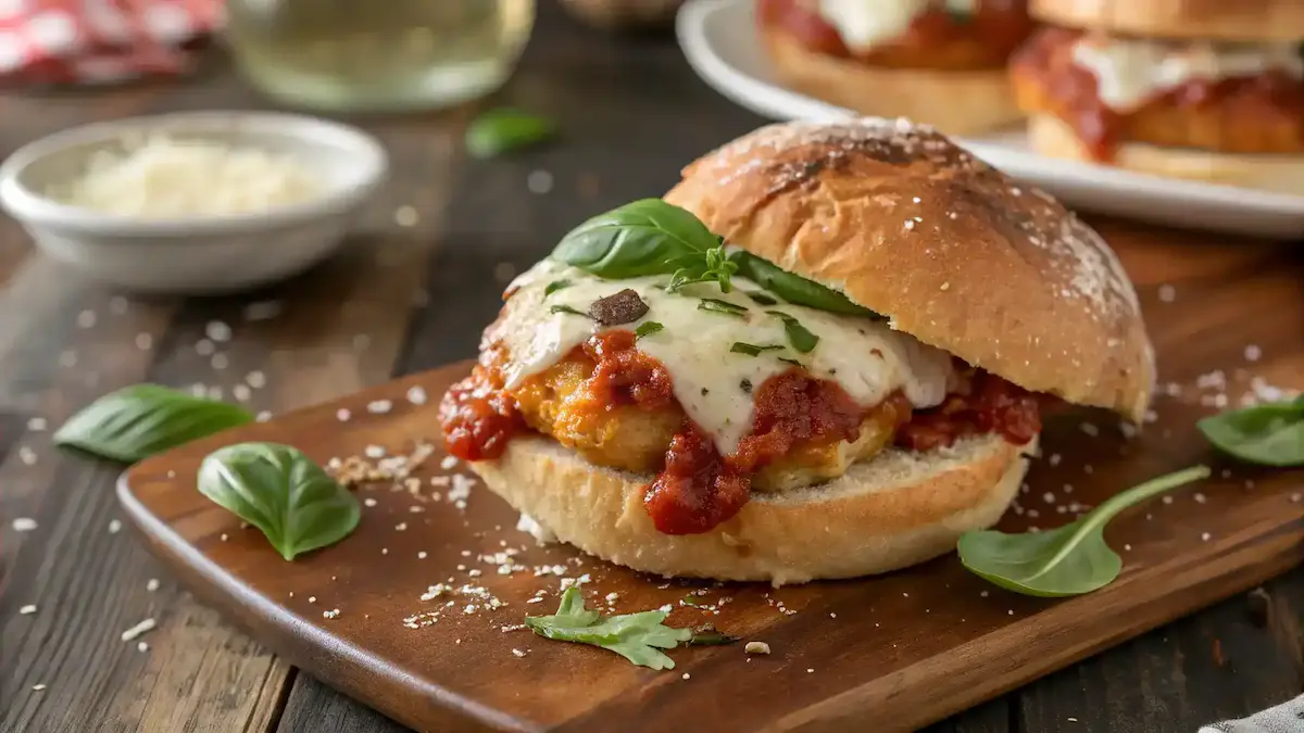 Cheesy Marinara Chicken Sliders on a plate