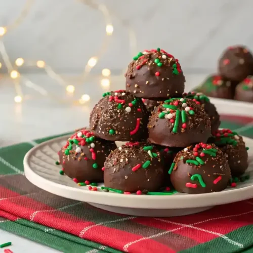 Finished Christmas Chocolate Rice Krispie Balls