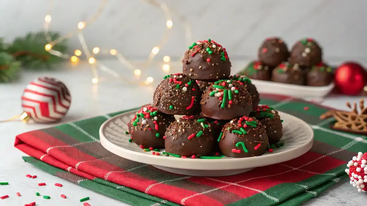 Finished Christmas Chocolate Rice Krispie Balls