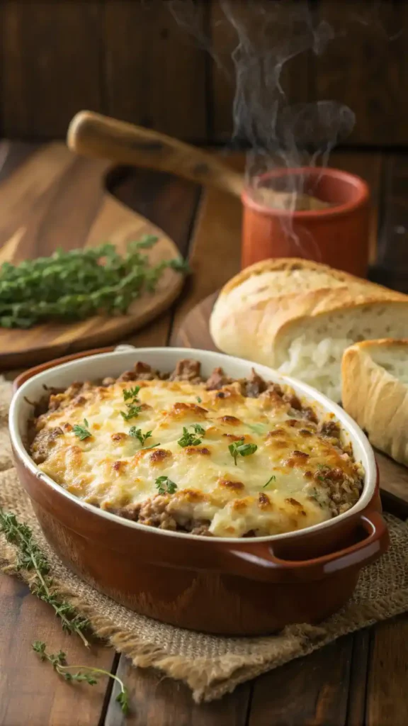 French Onion Ground Beef and Rice Casserole