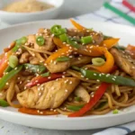 Easy Chicken Chow Mein plated and ready to eat.