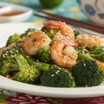Plated Broccoli and Shrimp Sauté