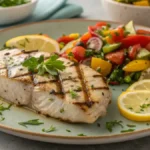 Grilled swordfish steak with herbs and lemon