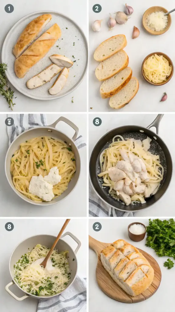Step-by-step guide to making Chicken Alfredo Garlic Bread