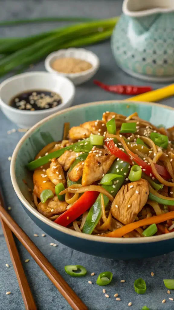 Delicious Chicken Chow Mein with vibrant vegetables and noodles.