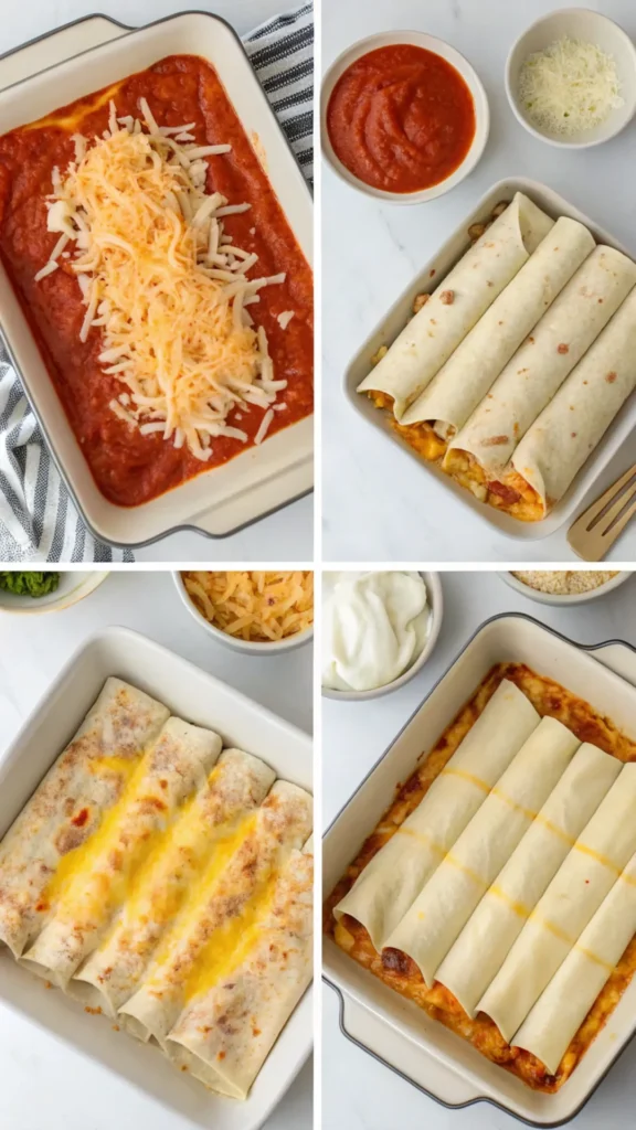 Step-by-step process of making enchiladas