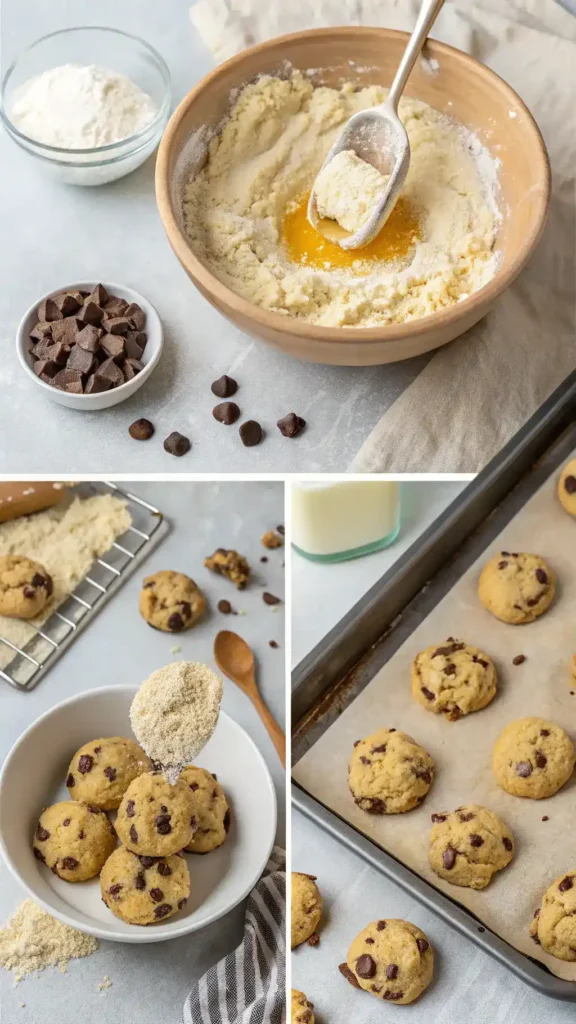 Step-by-step process of making Levain Bakery Chocolate Chip Cookies