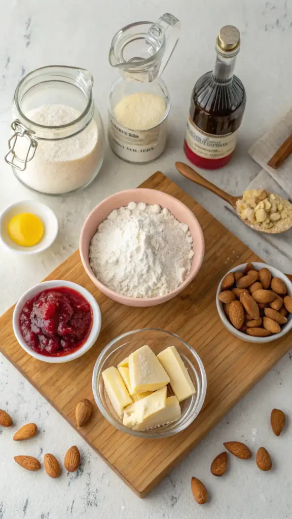 Ingredients for almond snow cookies