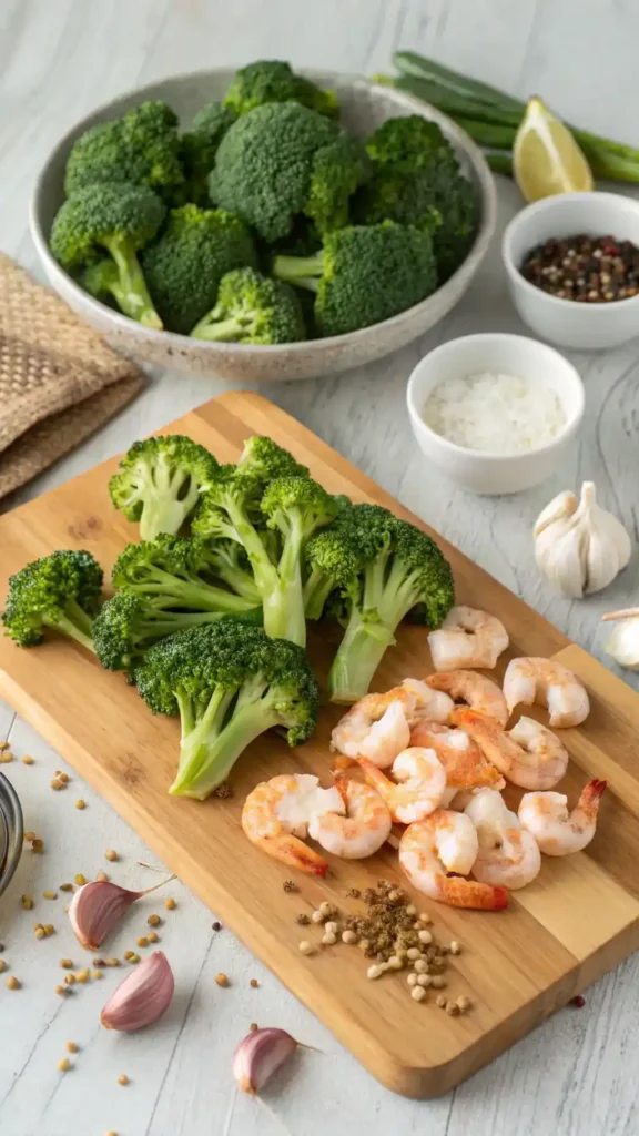 Fresh Ingredients for Broccoli and Shrimp Sauté