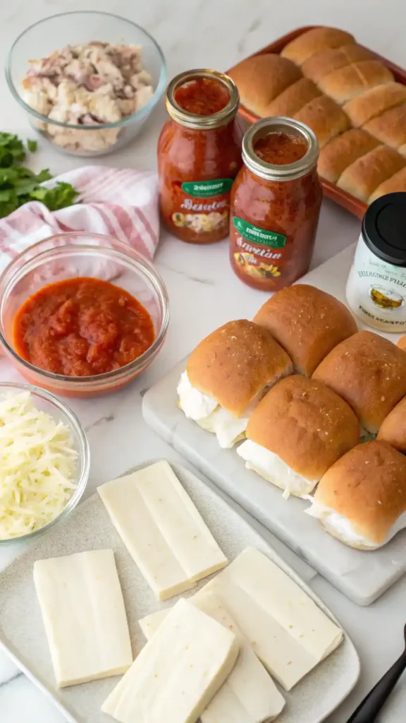 Ingredients for Cheesy Marinara Chicken Sliders