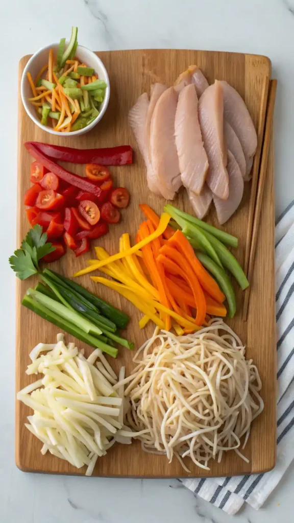 Fresh ingredients for Chicken Chow Mein.