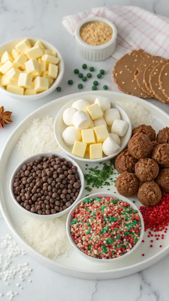 Ingredients for Christmas Chocolate Rice Krispie Balls