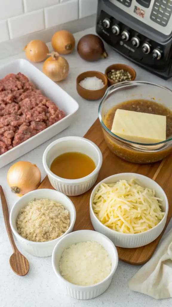 Ingredients for French Onion Ground Beef and Rice Casserole