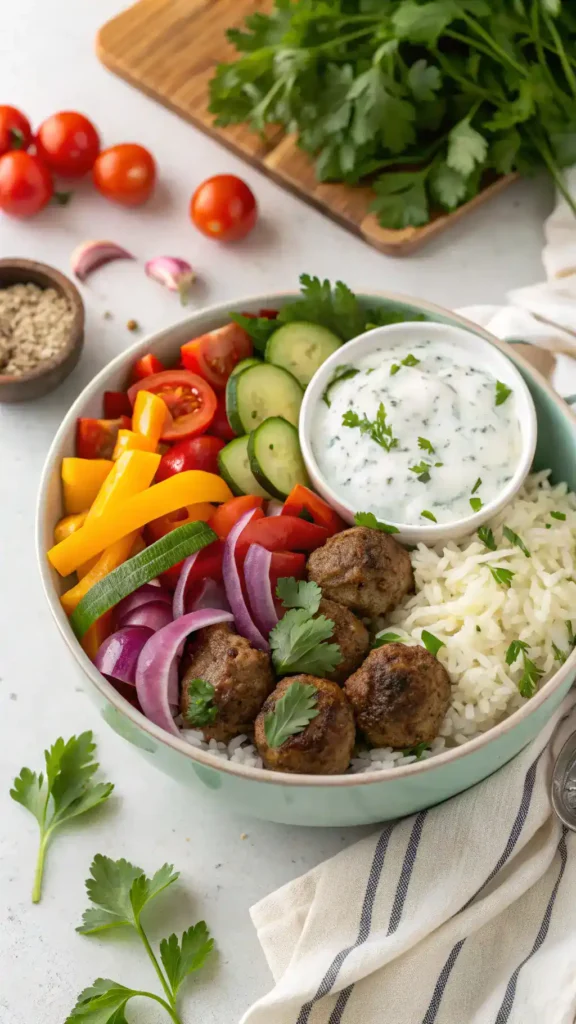 Ingredients for Greek Meatball Bowl