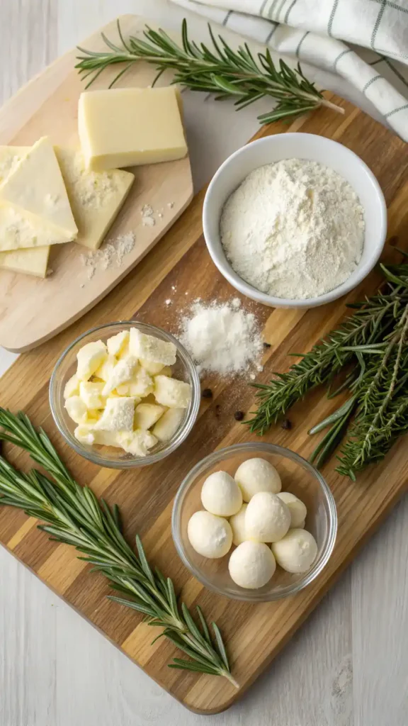 Ingredients for Mozzarella-Stuffed Rosemary Parmesan Soft Pretzels