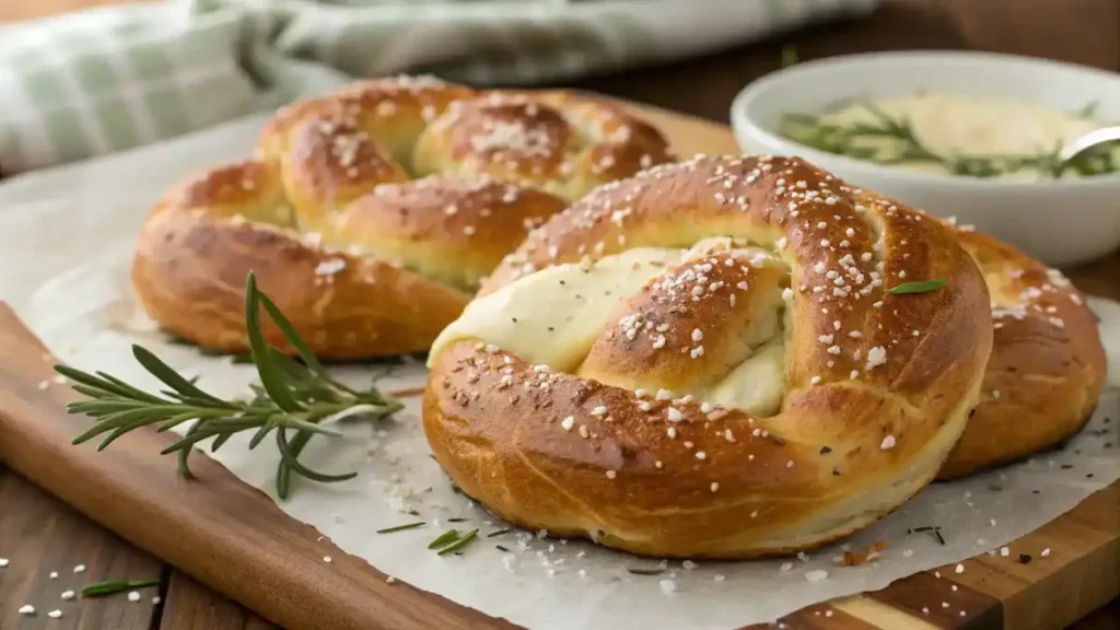Freshly Baked Mozzarella-Stuffed Rosemary Parmesan Soft Pretzels